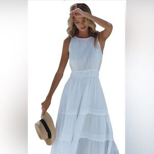 Pampelone Perle White Pleated Tiered Midi Dress Size Medium